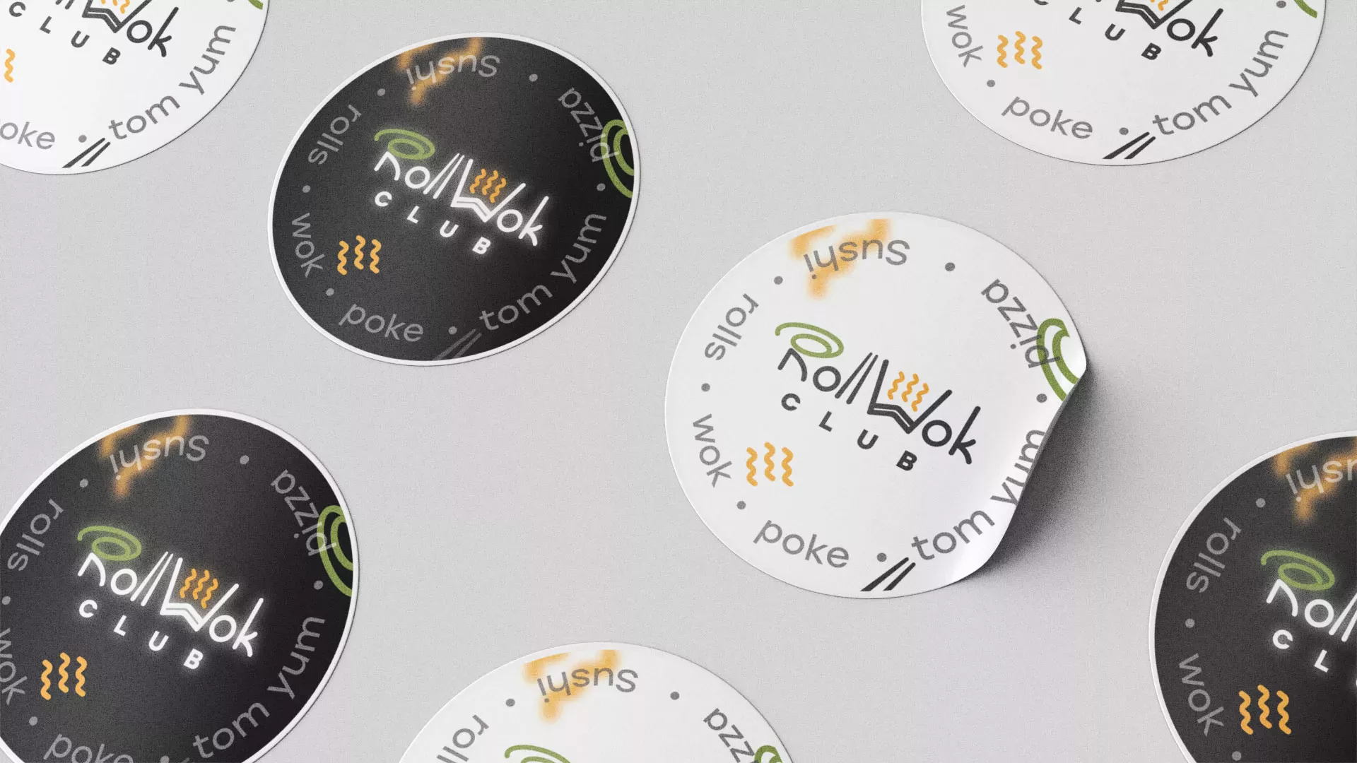 Разработка наклеек для суши-бара «Roll Wok Club» в Урае